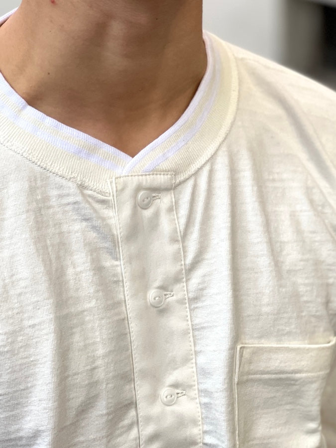 GLAD HAND & Co. - ROYAL CLASS - R-08 - Henry Pocket Long Sleeve T-Shirt - Loopwheeled - 100% U.S.A. Cotton - White