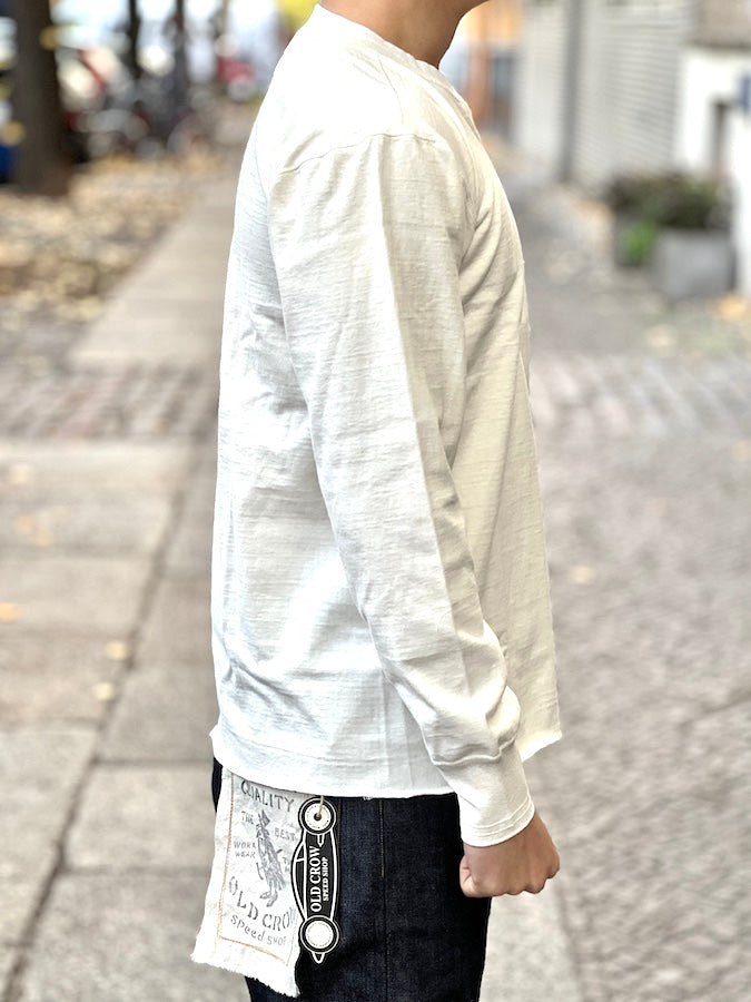 GLAD HAND & Co. - ROYAL CLASS - R-08 - Henry Pocket Long Sleeve T-Shirt - Loopwheeled - 100% U.S.A. Cotton - White