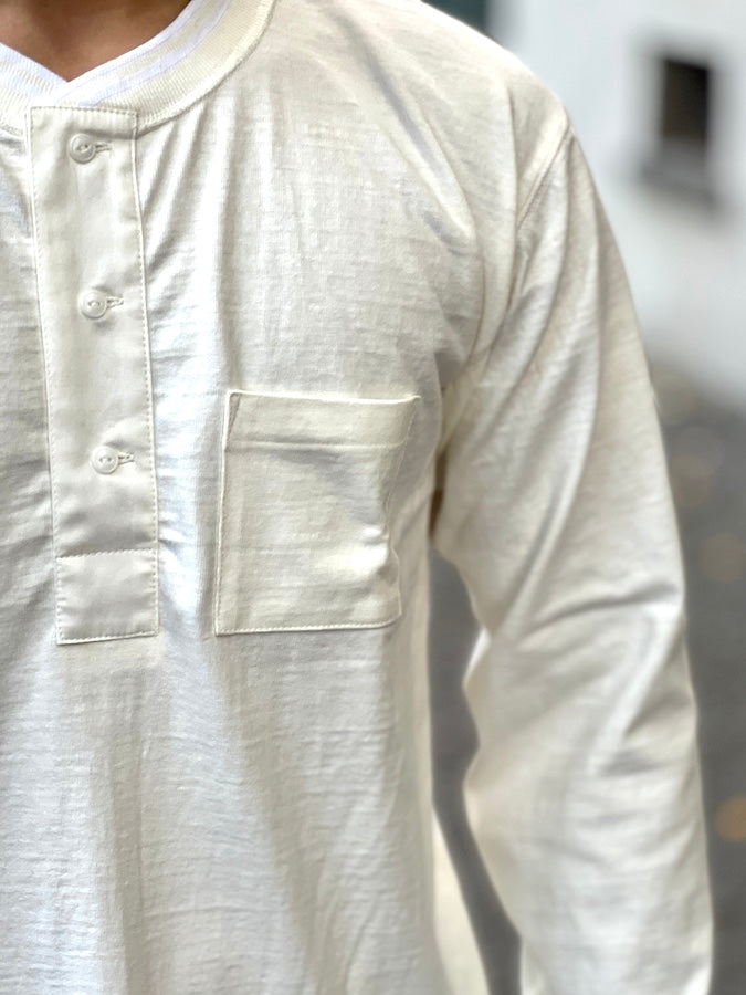 GLAD HAND & Co. - ROYAL CLASS - R-08 - Henry Pocket Long Sleeve T-Shirt - Loopwheeled - 100% U.S.A. Cotton - White
