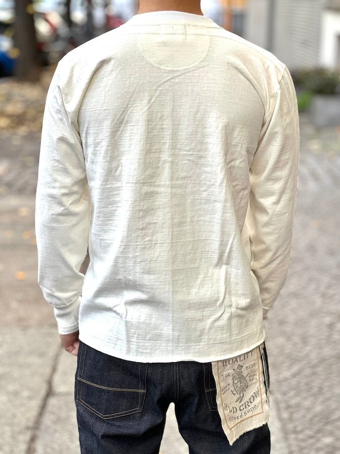 GLAD HAND & Co. - ROYAL CLASS - R-08 - Henry Pocket Long Sleeve T-Shirt - Loopwheeled - 100% U.S.A. Cotton - White