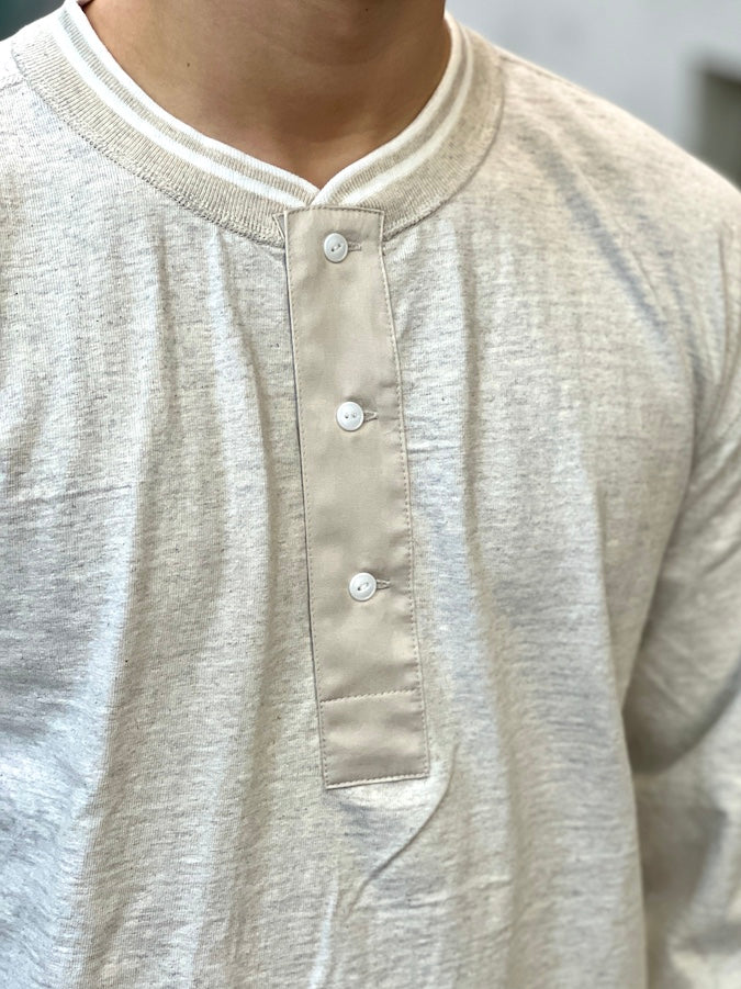 GLAD HAND & Co. - ROYAL CLASS - R-07 - Henry Long Sleeve T-Shirt - Loopwheeled - 100% U.S.A. Cotton - Oatmeal