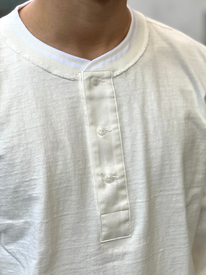 GLAD HAND & Co. - ROYAL CLASS - R-07 - Henry Long Sleeve T-Shirt - Loopwheeled - 100% U.S.A. Cotton - White