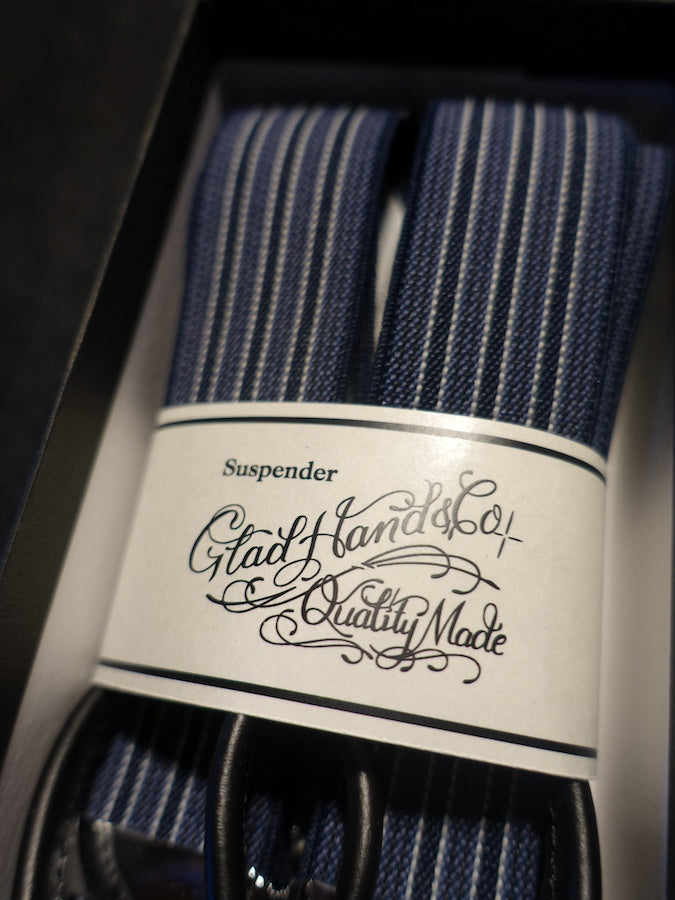 GLAD HAND & Co. - Suspender with embossed leather patch and loops - Navy