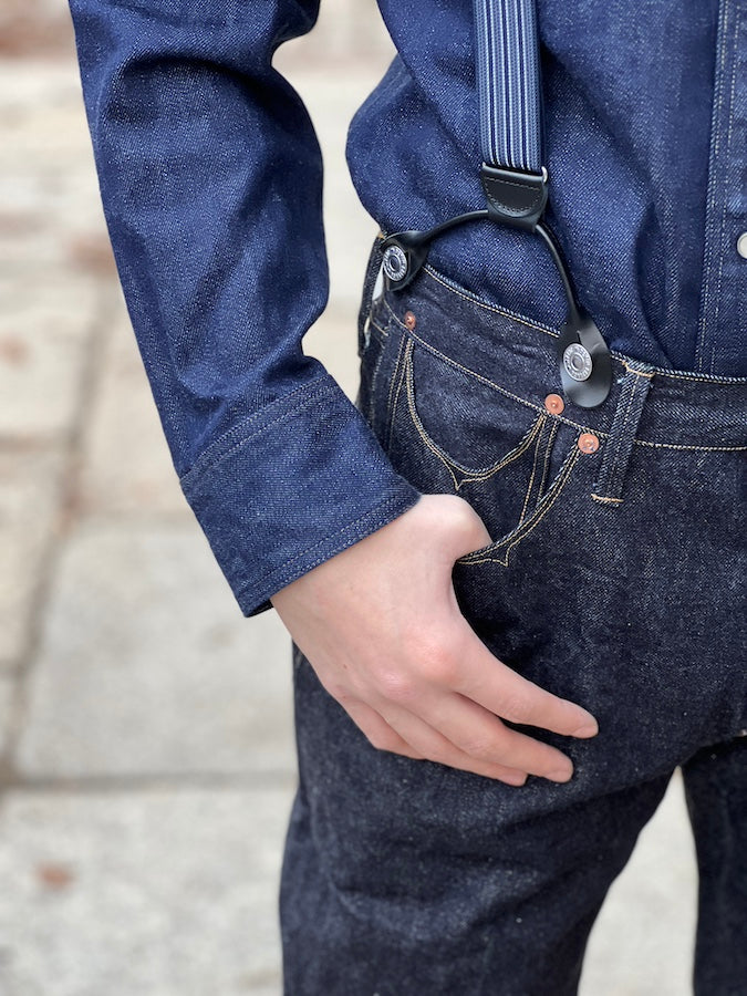 GLAD HAND & Co. - Suspender with embossed leather patch and loops - Navy