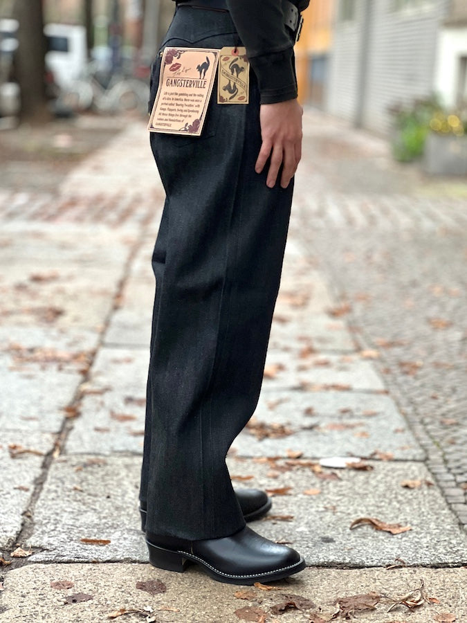 GANGSTERVILLE by Glad Hand & Co. - THUG WIDE DENIM - 12oz Selvedge Denim Pants - Black