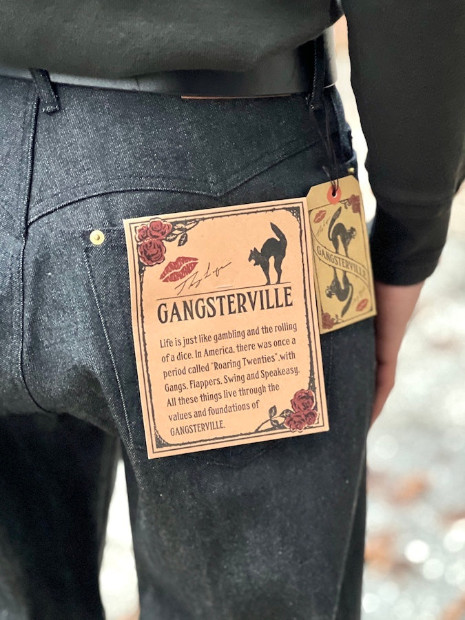 GANGSTERVILLE by Glad Hand & Co. - THUG WIDE DENIM - 12oz Selvedge Denim Pants - Black