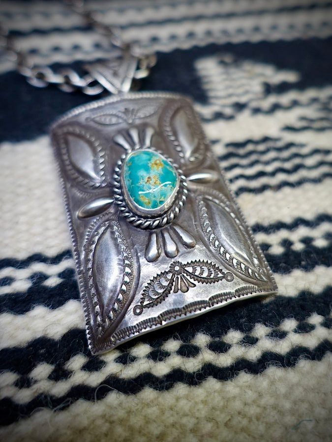 HOZHO - Ketoh T 1 - Plant - Silver Pendant with large Natural Fox Turquoise