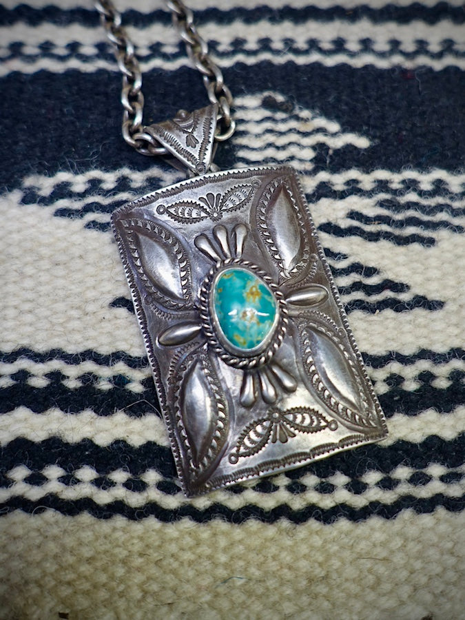 HOZHO - Ketoh T 1 - Plant - Silver Pendant with large Natural Fox Turquoise