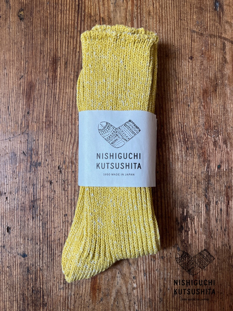 NISHIGUCHI KUTSUSHITA - HEMP COTTON RIBBED SOCKS - VINTAGE YELLOW