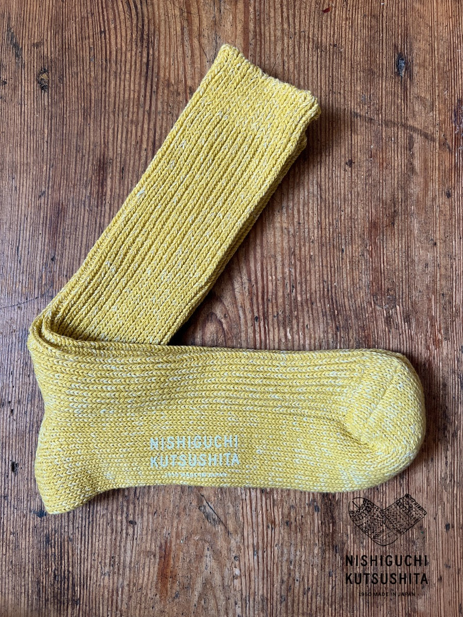 NISHIGUCHI KUTSUSHITA - HEMP COTTON RIBBED SOCKS - VINTAGE YELLOW
