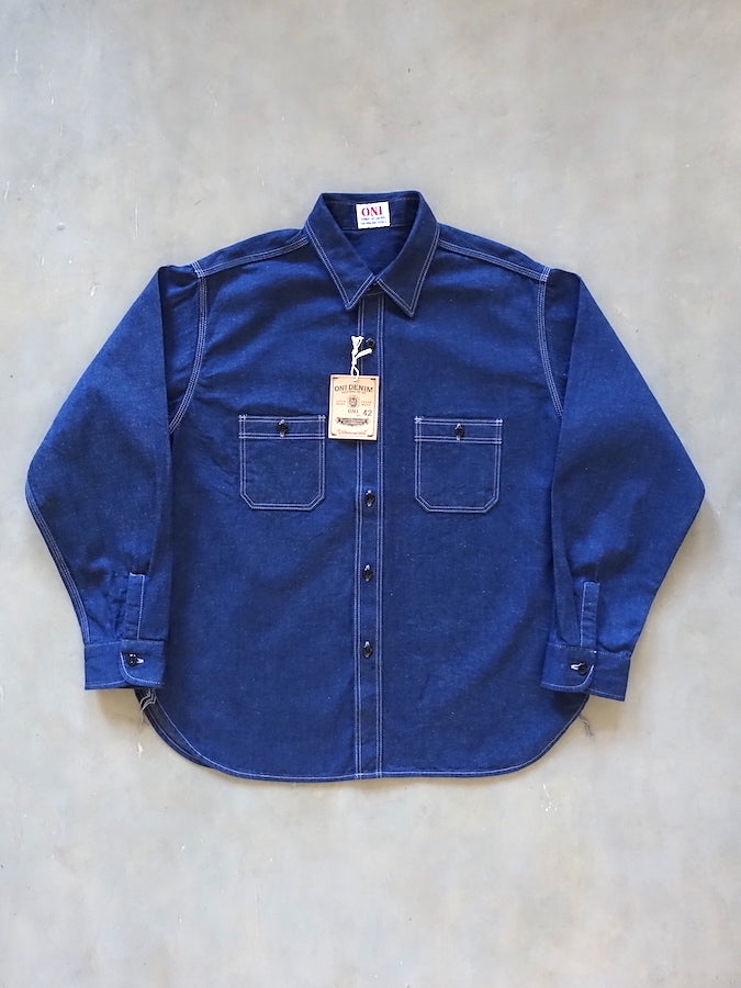 ONI Denim - 02105-IDG - Work Shirt - 10oz YOKONEZU ヨコネズ Denim - Grey Weft Thread