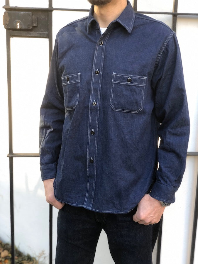 ONI Denim - 02105-IDG - Work Shirt - 10oz YOKONEZU ヨコネズ Denim - Grey Weft Thread