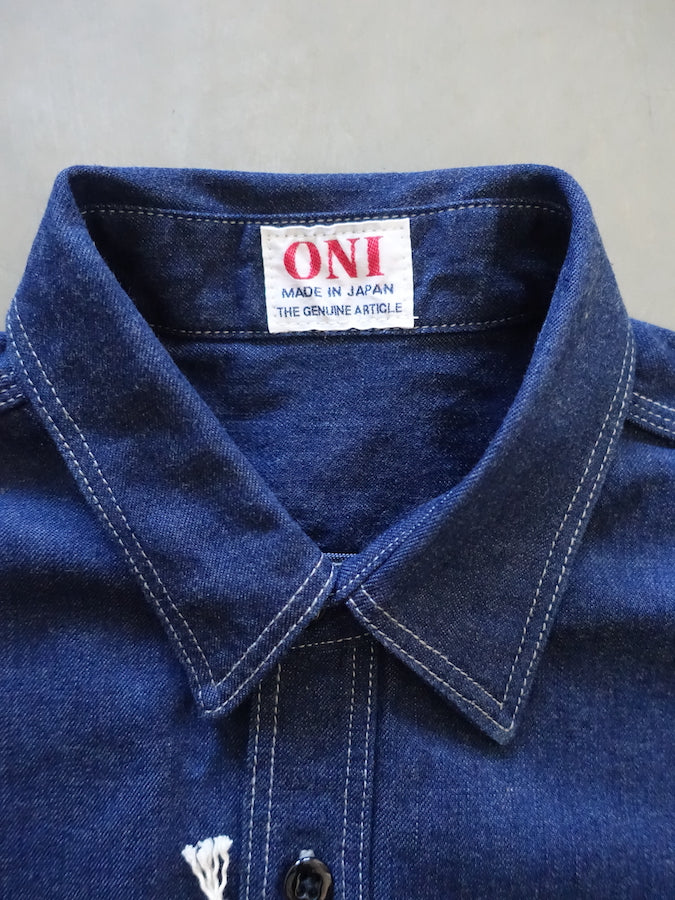 ONI Denim - 02105-IDG - Work Shirt - 10oz YOKONEZU ヨコネズ Denim - Grey Weft Thread