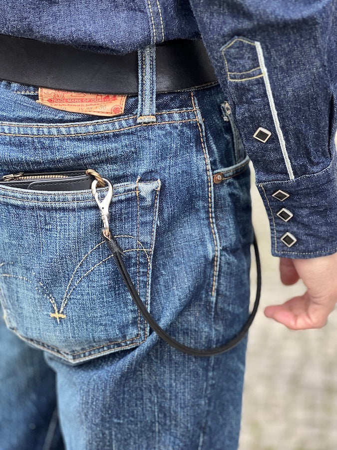 6mm Saddle Leather - Fish Hook - Wallet Rope - Black