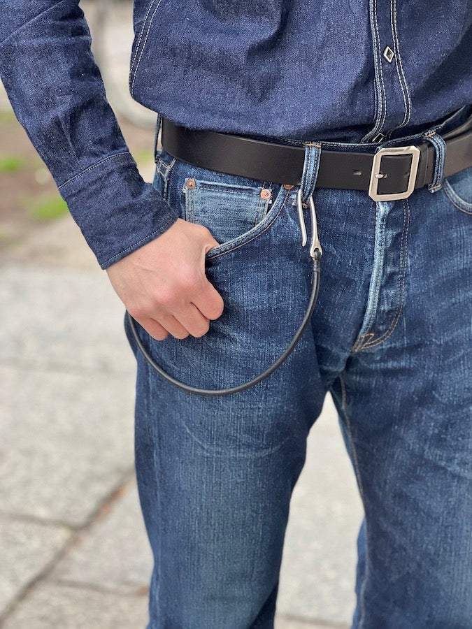 6mm Saddle Leather - Fish Hook - Wallet Rope - Black