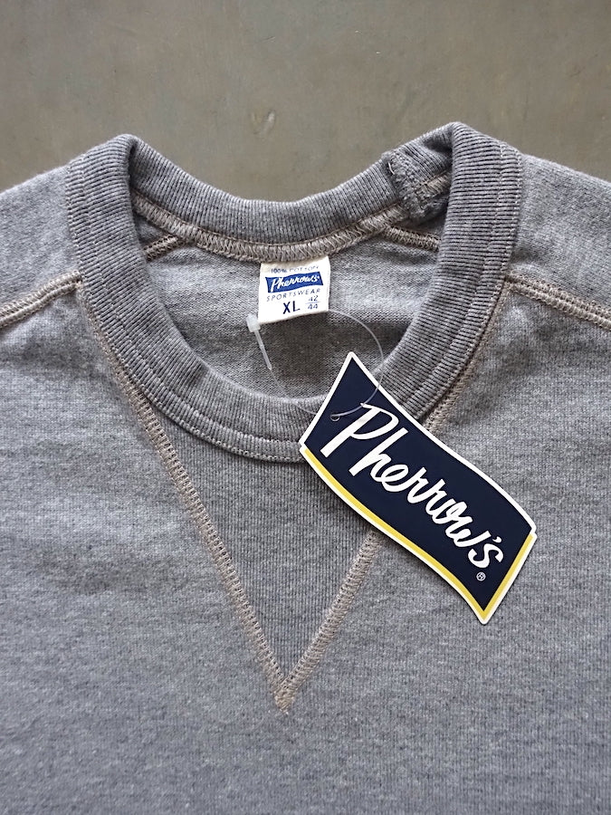 Pherrow's PCT1 - American Casual Sportswear Long Sleeve - Crewneck with "V" on front - 100% Cotton - Grey