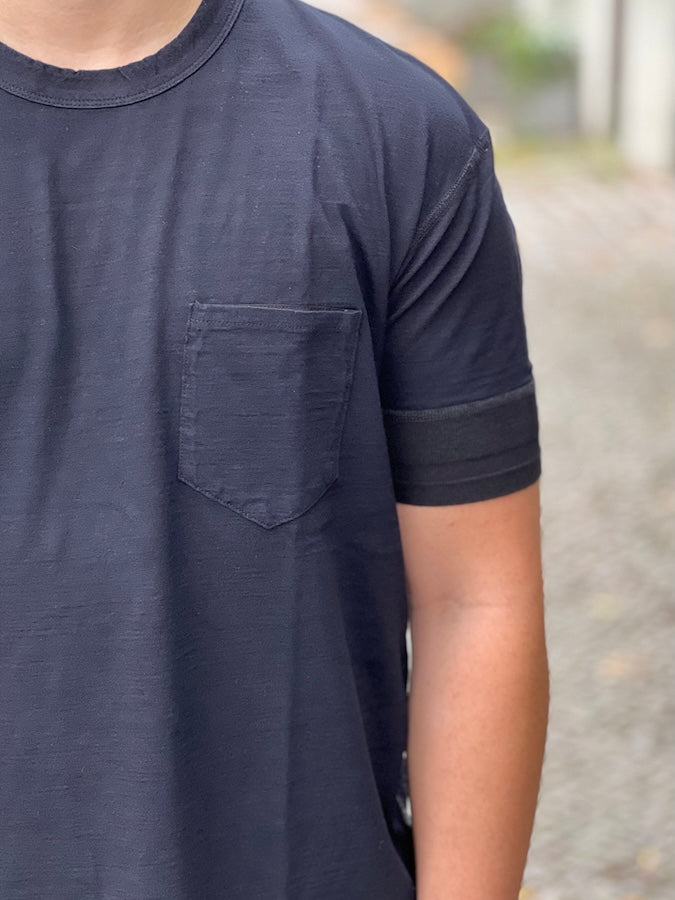 Pure Blue Japan - SS-5396-IDBK - Ribbed Cuff Henley Neck T-Shirt - Indigo Black