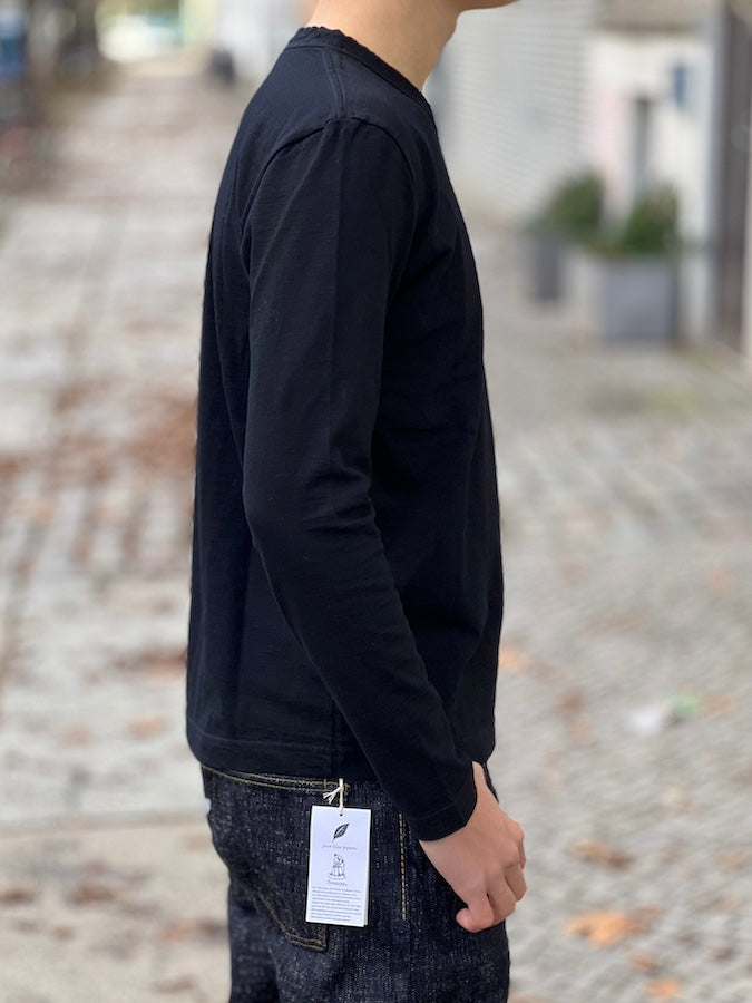 Pure Blue Japan - LS-5011-IDBK - Indigo + Black - Crew Neck - Long Sleeve T-Shirt