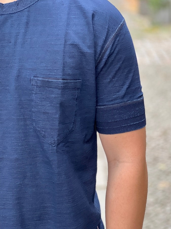 Pure Blue Japan - SS-5396-ID - Ribbed Cuff Henley Neck T-Shirt - Indigo