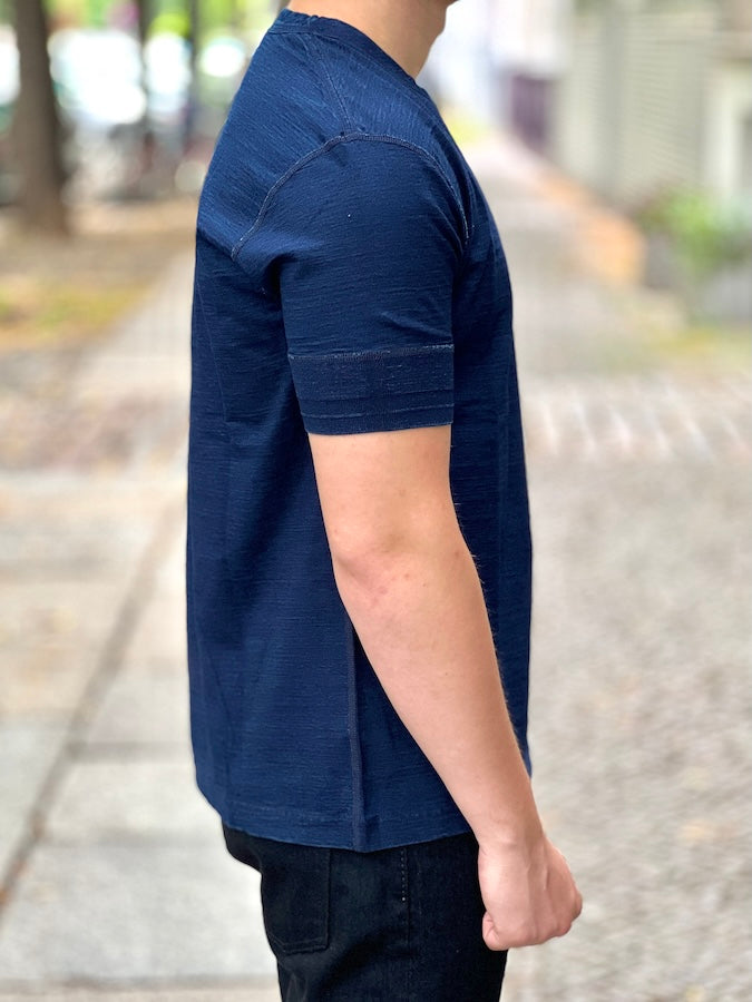 Pure Blue Japan - SS-5396-ID - Ribbed Cuff Henley Neck T-Shirt - Indigo