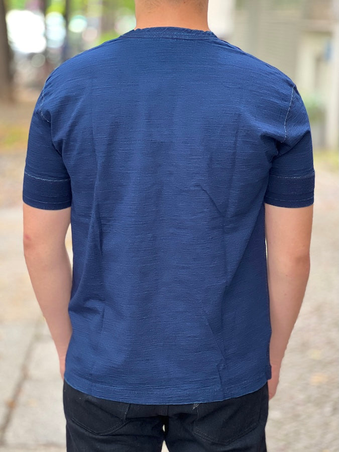 Pure Blue Japan - SS-5396-ID - Ribbed Cuff Henley Neck T-Shirt - Indigo