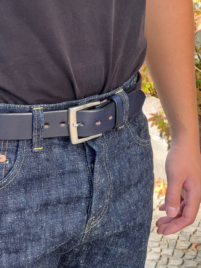 A301-AI INDIGO-DYED BELT - Silver Buckle