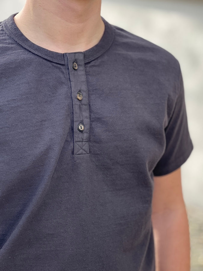 SJST-SC02 - Henley T-Shirt "SAMURAI COTTON PROJECT" - Produced with Samurai's own cotton - KUROMAME - Black Beans Dyeing