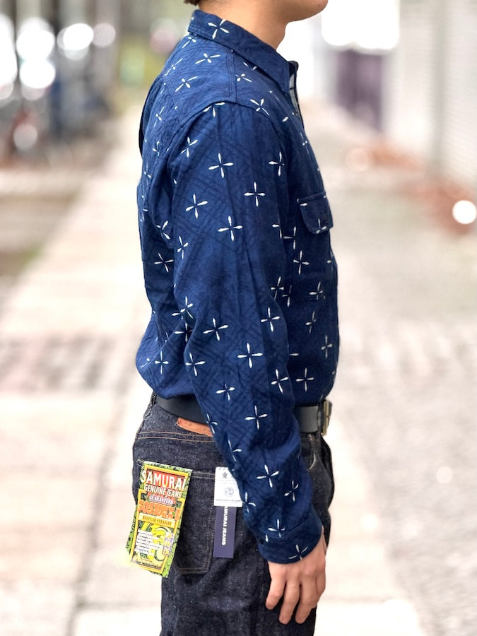 "NARIHIRABISHI" Goldfish Pattern Jacquard Work Shirt