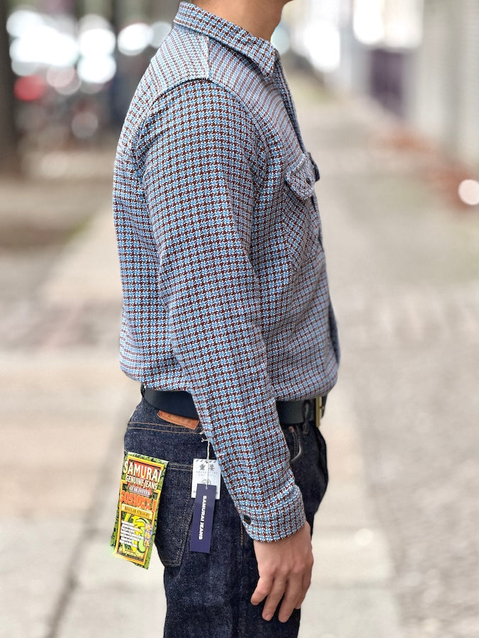 "SASHIKO GINGHAM CHECK" - Natural Indigo Work Shirt
