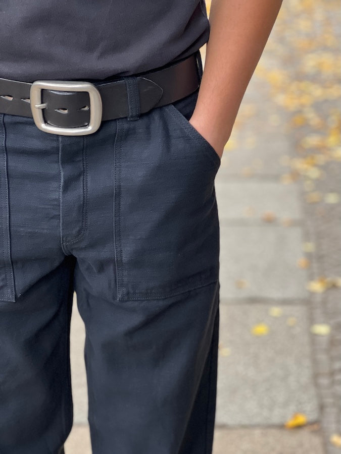 SJ52BK - BLACK BAKER PANTS - 15oz Heavy Back Satin Selvedge- Regular Straight