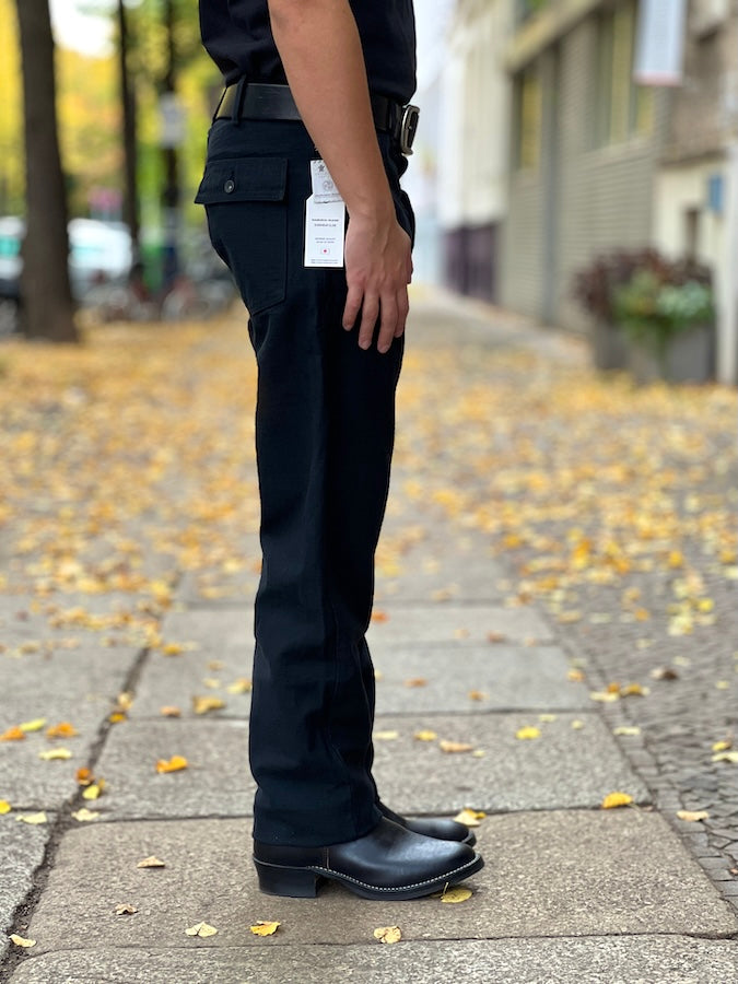 SJ52BK - BLACK BAKER PANTS - 15oz Heavy Back Satin Selvedge- Regular Straight