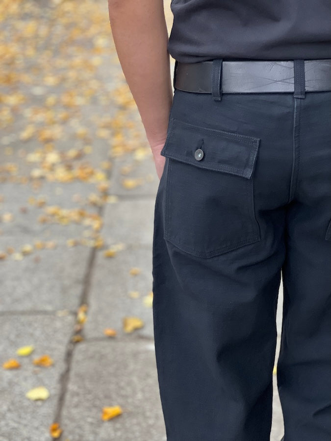 SJ52BK - BLACK BAKER PANTS - 15oz Heavy Back Satin Selvedge- Regular Straight