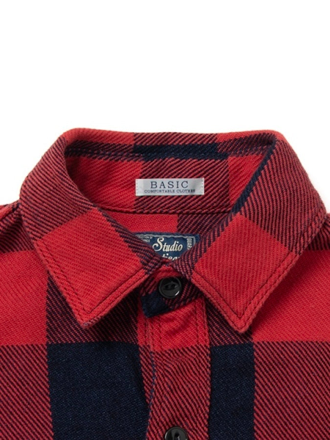 Studio D'Artisan - 5073 - Indigo Rope-dyed Flannel Shirt - Red