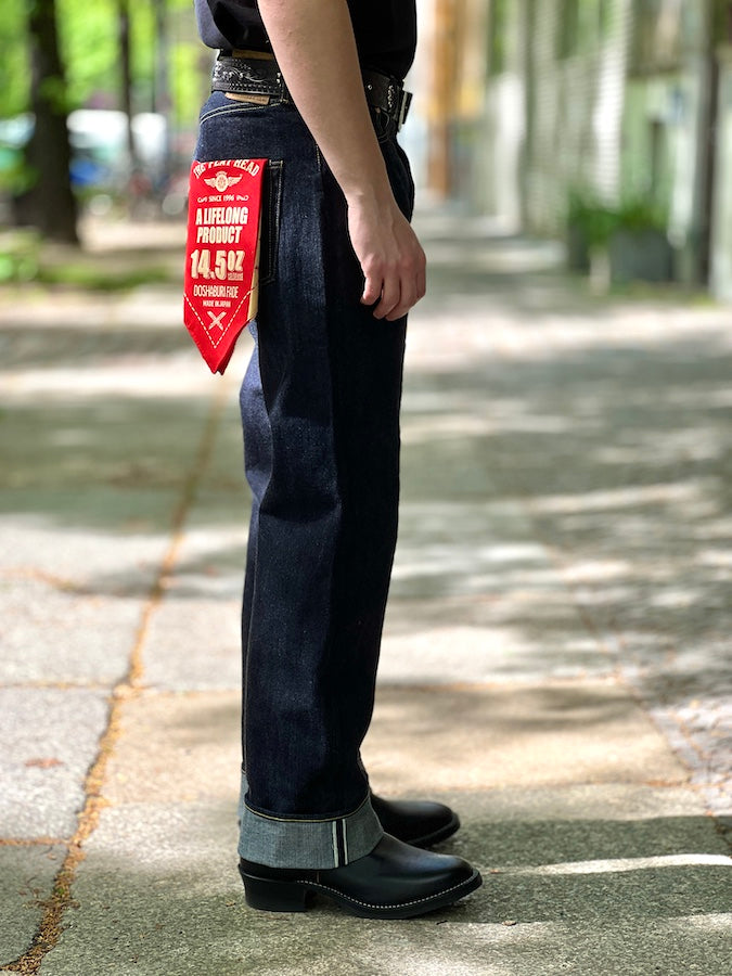 THE FLAT HEAD - FN-D111 - DOSHABURI FADE Bandana - Wide Straight - 14.5oz Selvedge Denim - 100% Zimbabwe Cotton - One Washed