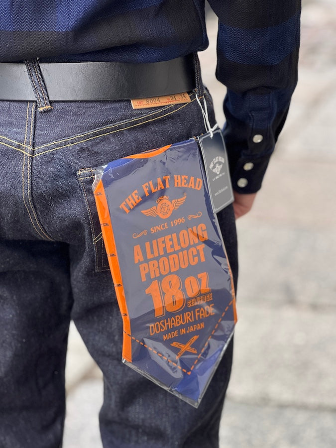 ** NEW ** THE FLAT HEAD - FN-8004 - DOSHABURI FADE Bandana - Wide Tapered - 18oz Selvedge Denim - U.S. Texas Cotton - One Washed