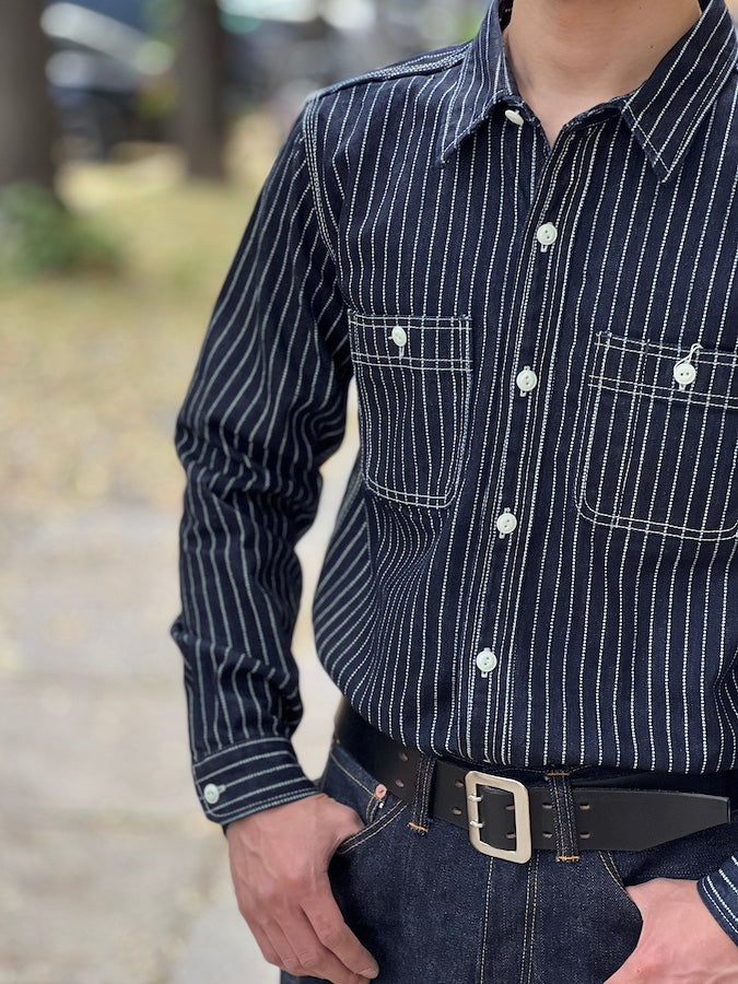 THE FLAT HEAD - FN-SDK-702L - Wabash Work Shirt - 10oz Indigo Selvedge woven on vintage shuttle looms