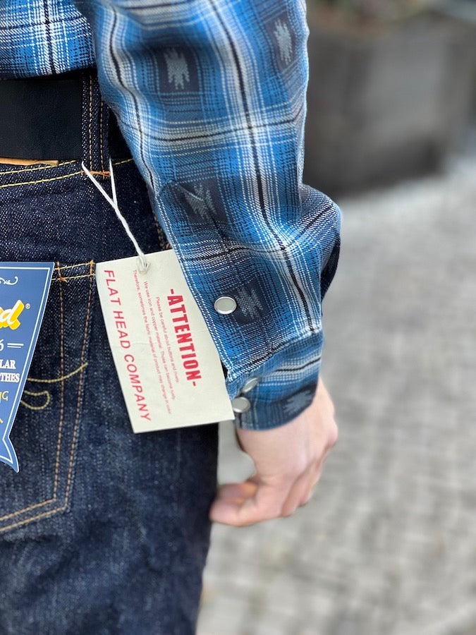 THE FLAT HEAD - Native Check - Western Shirt - Natural Mother of Pearl Snaps - Blue