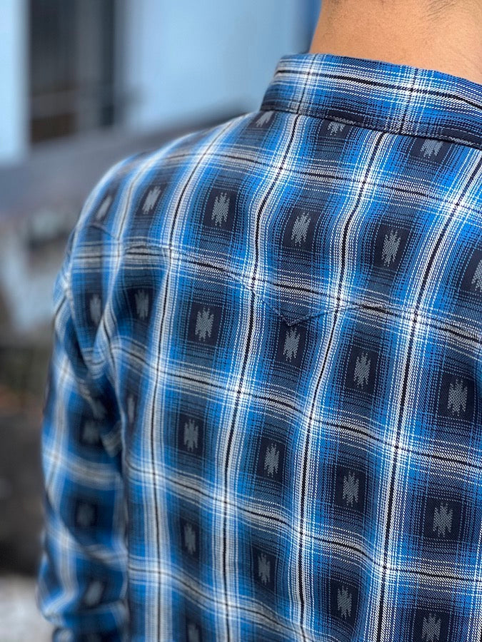 THE FLAT HEAD - Native Check - Western Shirt - Natural Mother of Pearl Snaps - Blue