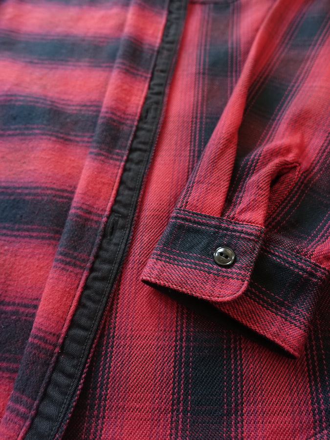 THE FLAT HEAD - Workwear - Ombre Heavy Flannel Shirt - Red/Black