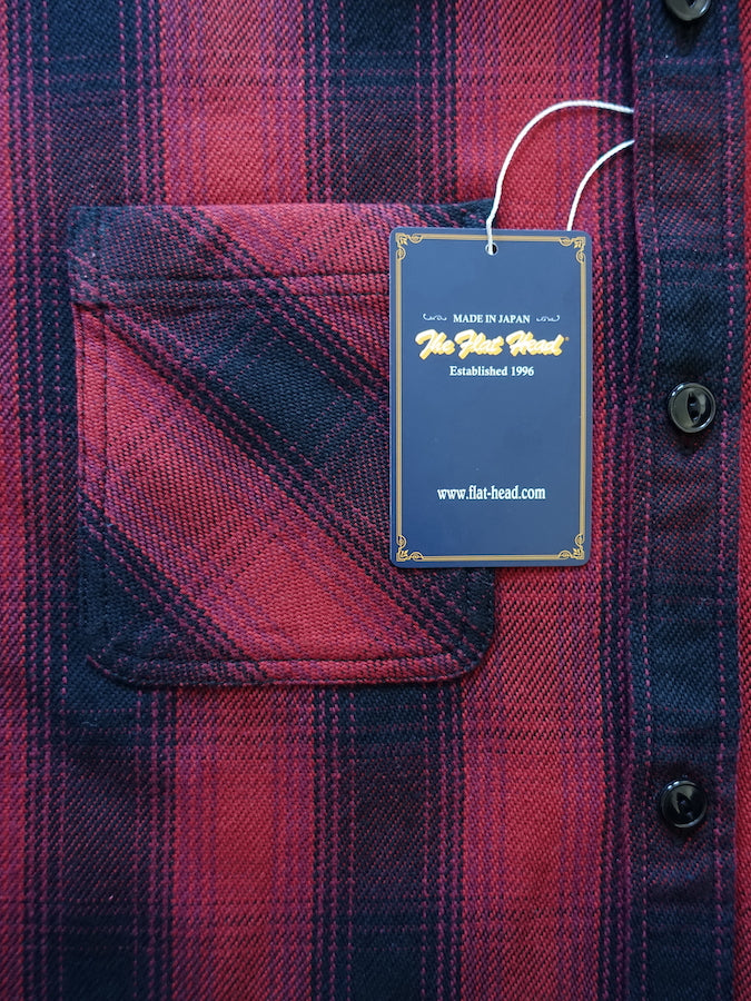 THE FLAT HEAD - Workwear - Ombre Heavy Flannel Shirt - Red/Black