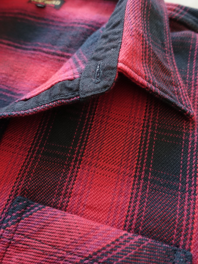 THE FLAT HEAD - Workwear - Ombre Heavy Flannel Shirt - Red/Black