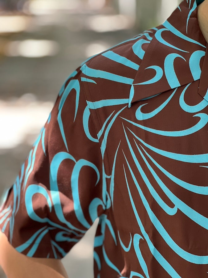 The GROOVIN HIGH #548 - 1940s Beach style S/S Shirt - BROWN