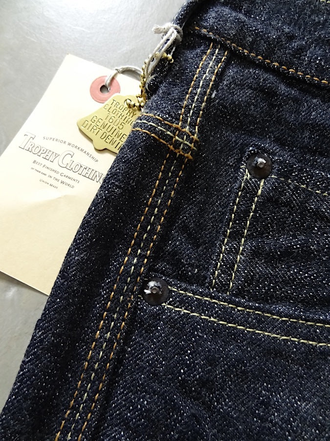 TROPHY CLOTHING - Lot.1604 Dirt Denim - Waist Overall - 14.5oz Selvedge Denim - Cinch Back - Straight Cut