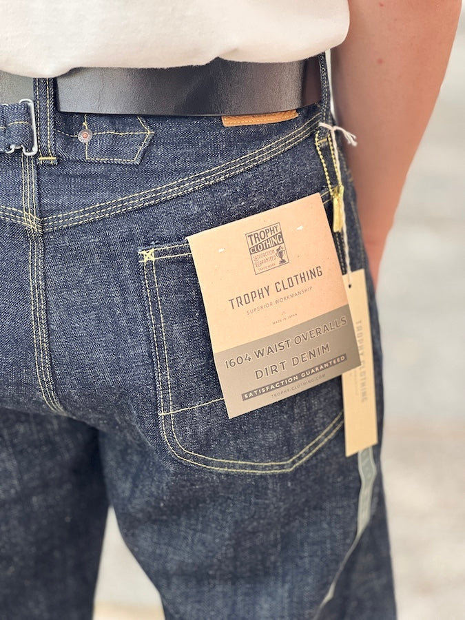 TROPHY CLOTHING - Lot.1604 Dirt Denim - Waist Overall - 14.5oz Selvedge Denim - Cinch Back - Straight Cut