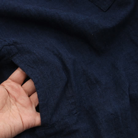 UES - Indigo Pullover Shirt - Side Pocket - Cat Eye Buttons - Indigo 512101