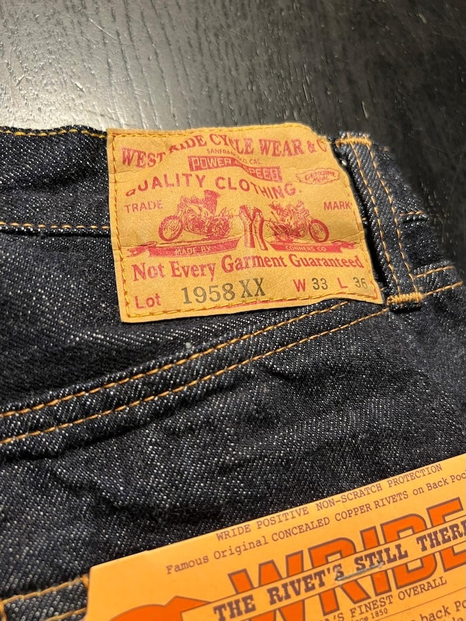 West Ride - 1958XX Jeans - 100% Memphis Cotton - 13.5oz Original Right Hand Selvedge Denim