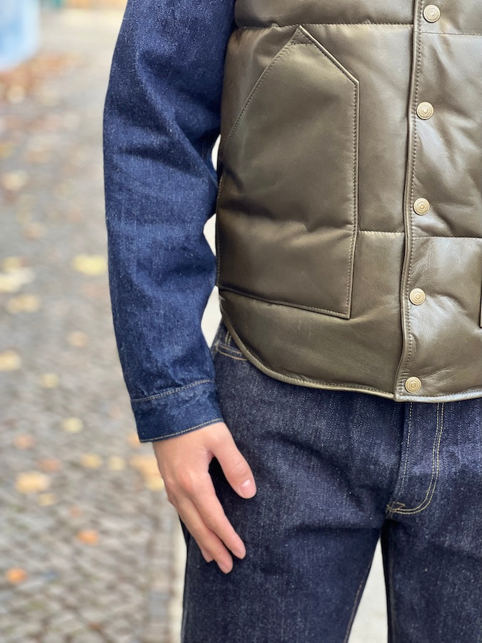 Y'2 LEATHER - OIL SOFT HORSE & MOUTON DOWN VEST - OV-01-M - OLIVE×CAMEL×YELLOW