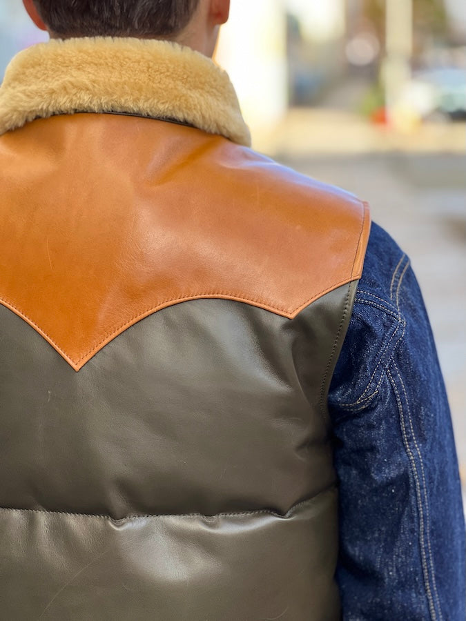 Y'2 LEATHER - OIL SOFT HORSE & MOUTON DOWN VEST - OV-01-M - OLIVE×CAMEL×YELLOW