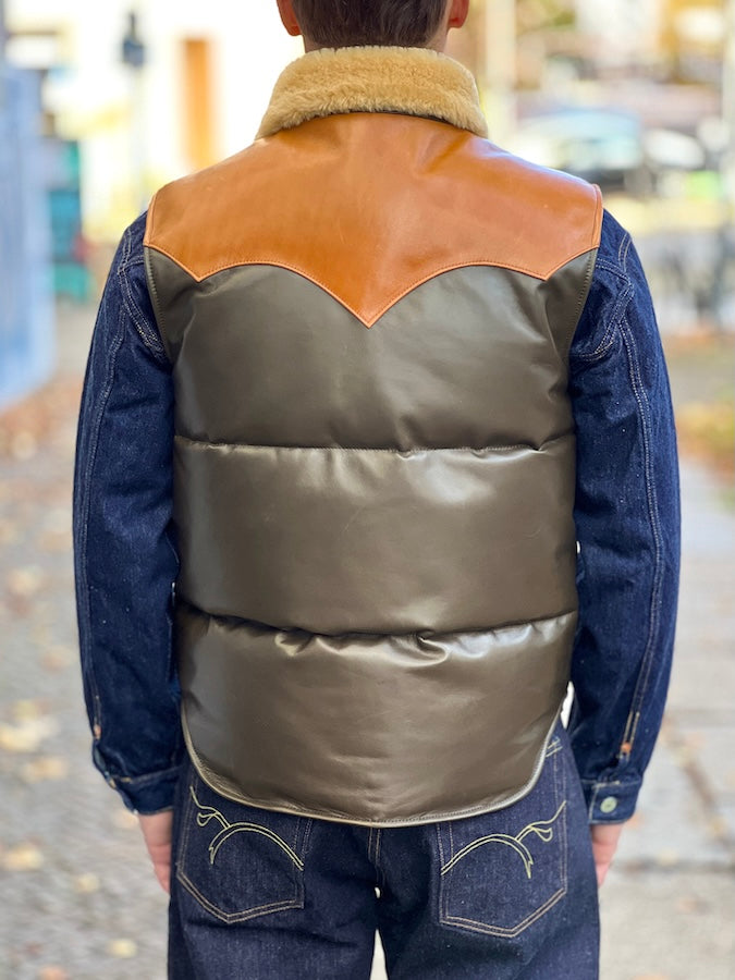 Y'2 LEATHER - OIL SOFT HORSE & MOUTON DOWN VEST - OV-01-M - OLIVE×CAMEL×YELLOW