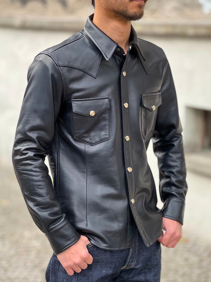 Y'2 LEATHER - Steer Oil Leather - WESTERN SHIRT - SS-013 - Black